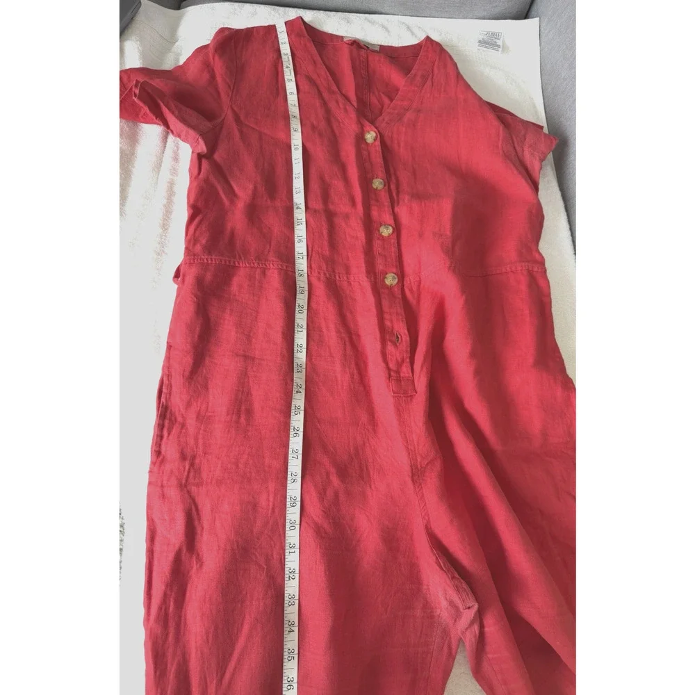 Everlane 100% Linen Short Sleeve Cropped Leg Jumpsuit in Tomato red Size 12